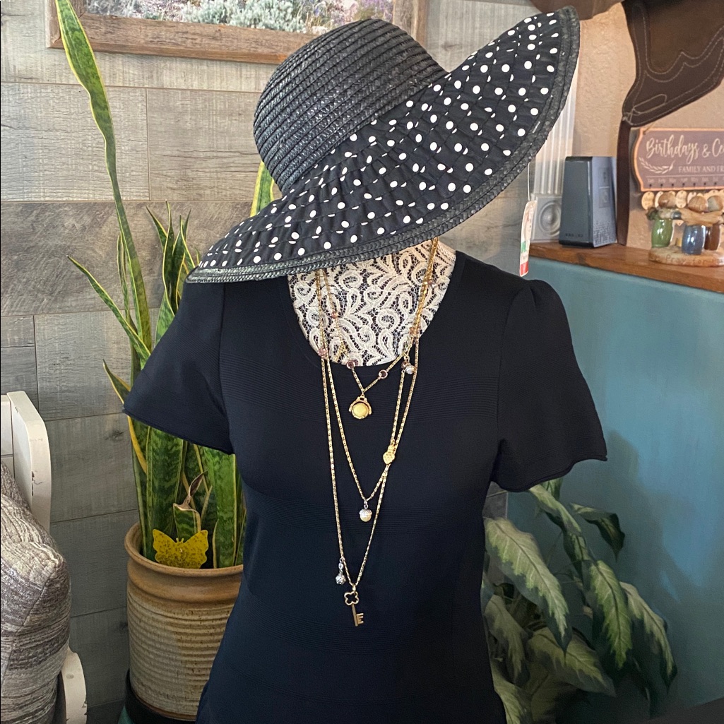 Betmar Bnwt Black And White Polka Dot Straw Hat